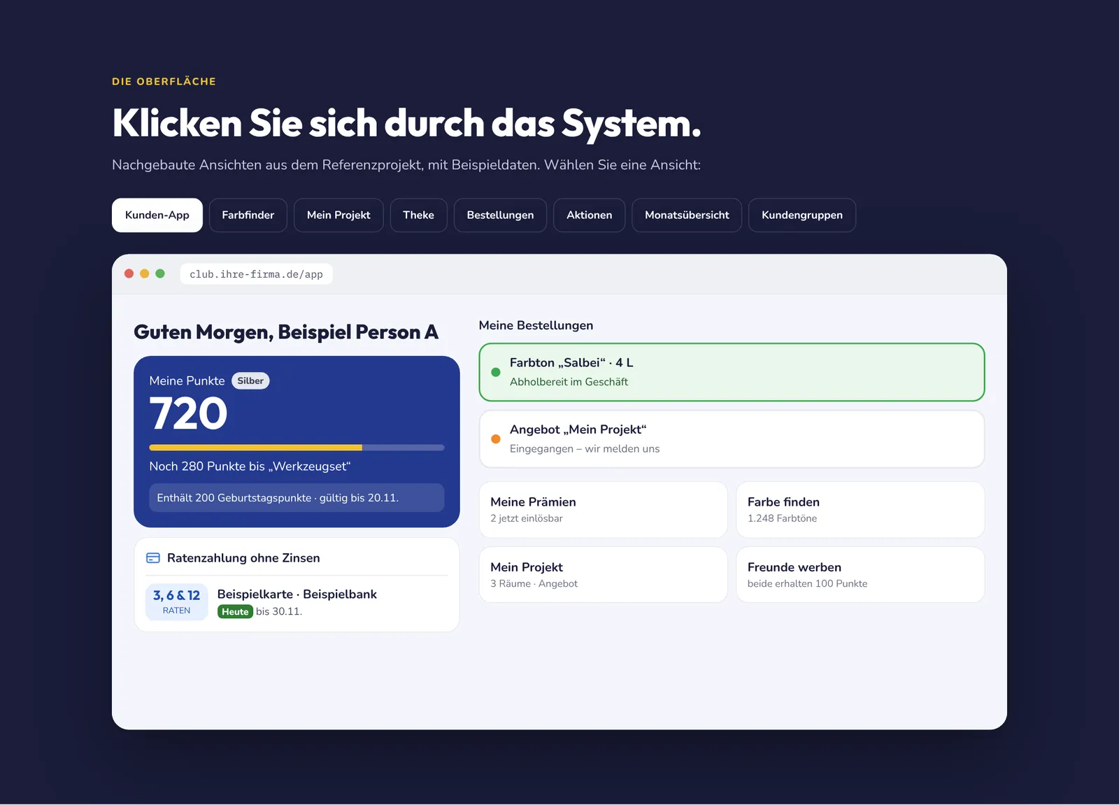 Bedienoberfläche von Club nach Maß