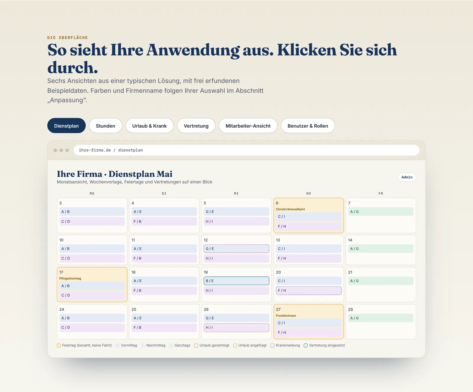 Bedienoberfläche von Dienstplan nach Maß